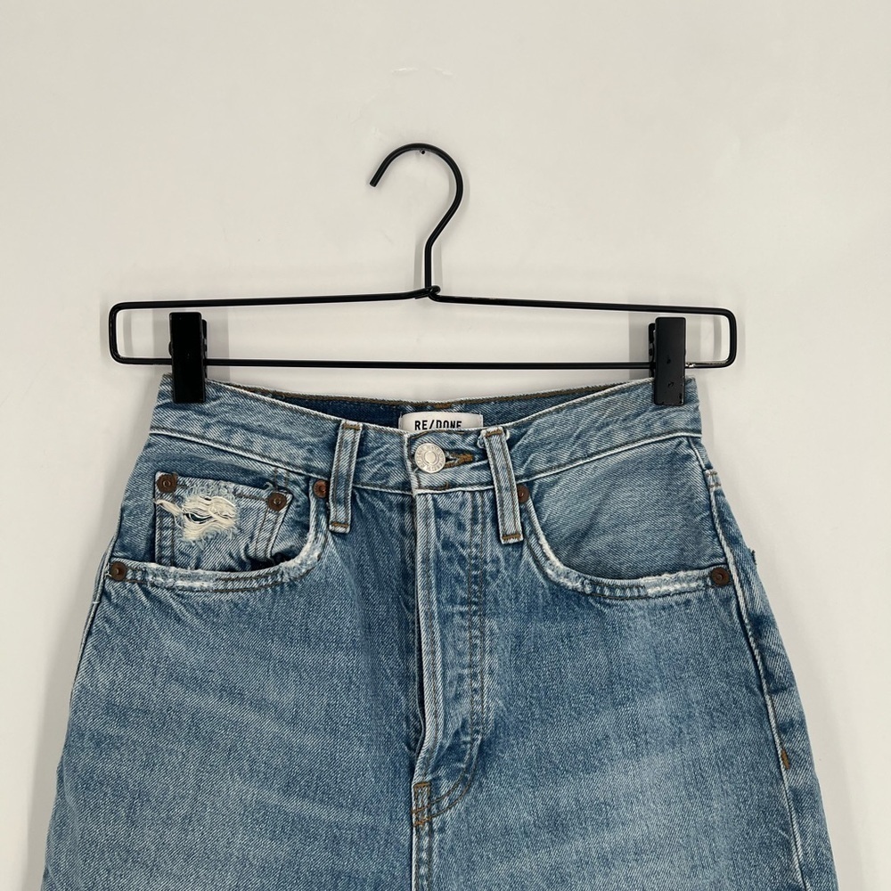 RE/DONE 70s Ultra High Rise Straight Leg Stove Pipe Jeans In Worn Blue